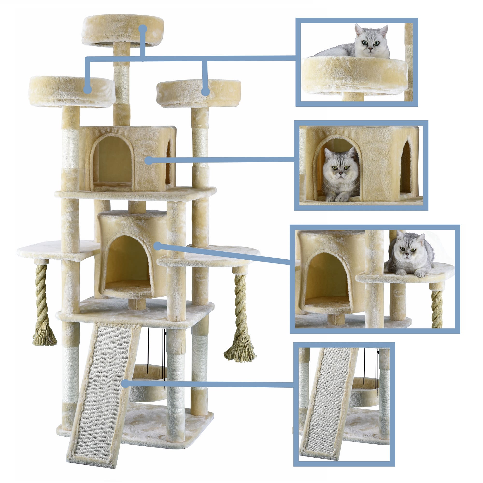 Go Pet Club Jungle Rope Cat Tree House with Sisal Covered Scratchers， 71