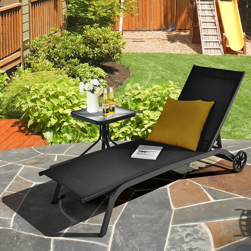 6-Poisition Adjustable Outdoor Chaise Recliner with Wheels