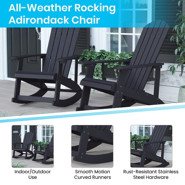 Set of 2 Poly Resin Adirondack Rocking Chairs with 1 Side Table