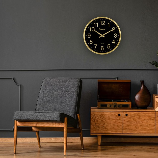 Impecca 18 inch Quiet Movement Wall Clock Gold black