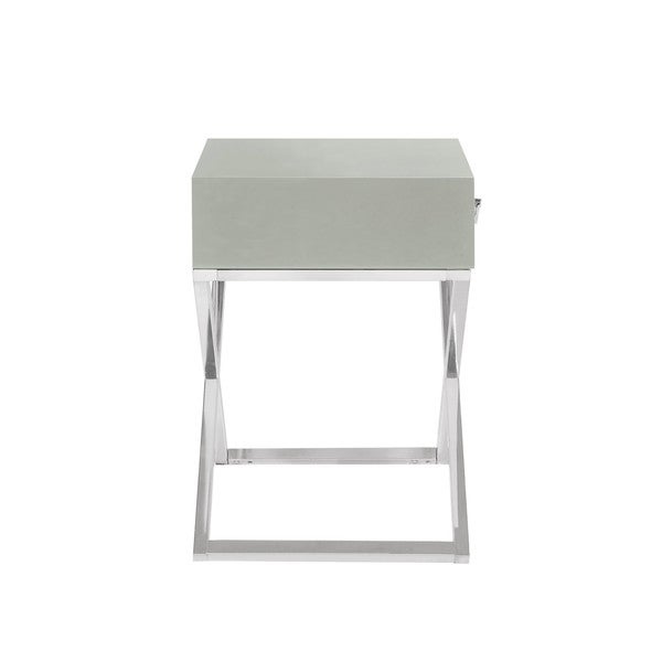 Chic Home Rochester Laquer-finished Stainless Steel/Faux-wood Nightstand Side Table