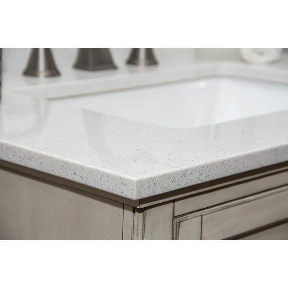 Foremost 25 in W Engineered Stone Top in Silver Crystal White with White Sink and Optional Backsplash