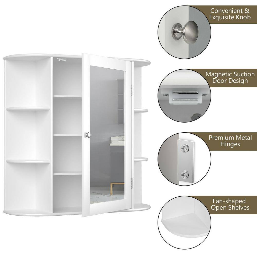 Costway 6.5 in. x 25 in. x 26 in. White Multipurpose Wall Surface Mount Bathroom Storage Medicine Cabinet with Mirror HM0010