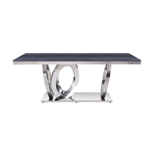 ACME Zasir Coffee Table in Gray Printed Faux Marble and Mirrored Silver Finish