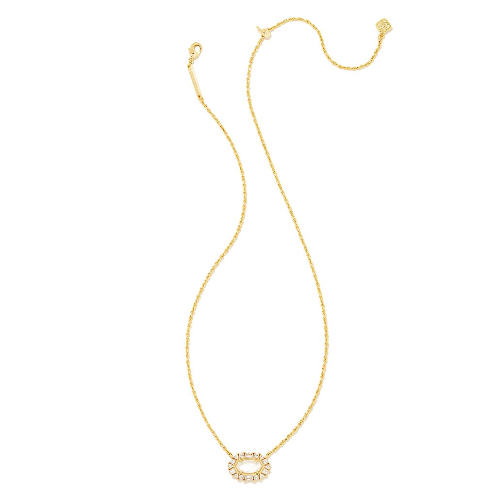 Kendra Scott  Elisa Gold Crystal Frame Short Pendant Necklace in Ivory Mother-of-Pearl