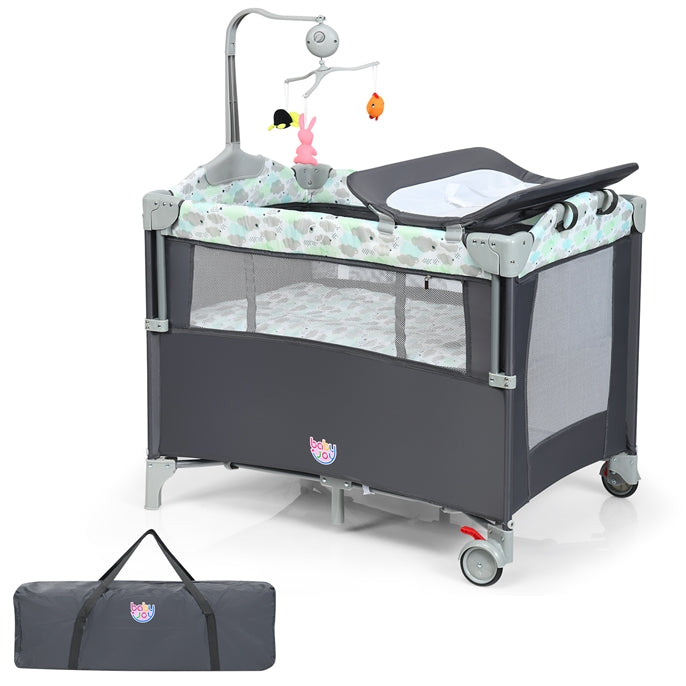 BABY JOY 5-in-1 Pack and Play, Baby Bedside Sleeper with Bassinet, Multifunction Baby Playard