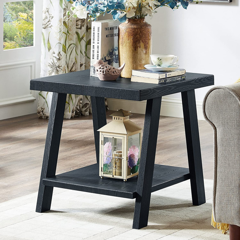 Contemporary Replicated Wood Shelf End Table in Black Finish   Traditional   Plant Stands And Telephone Tables   by Imtinanz  LLC  Houzz