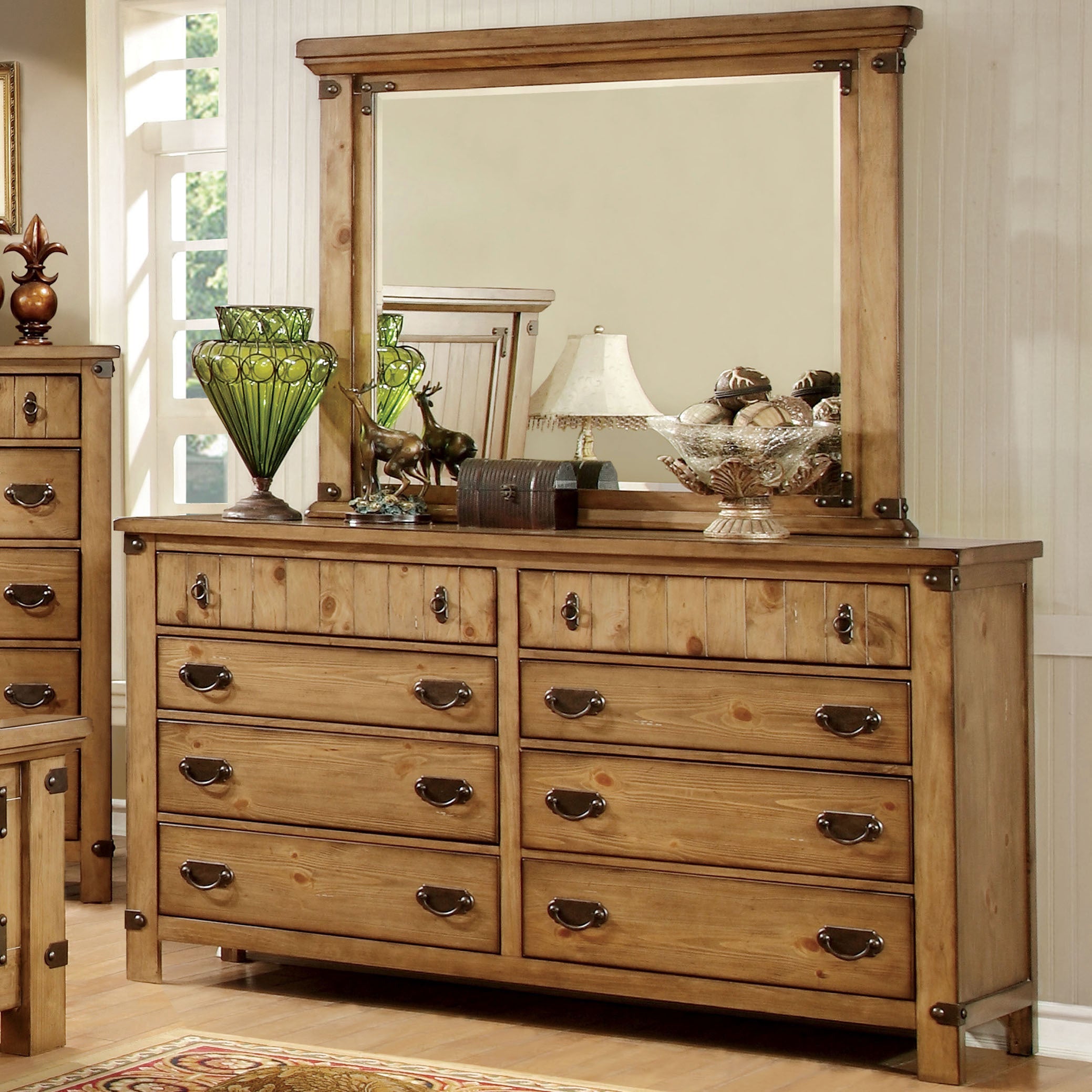 Furniture of America Sierren Country Style 2-piece Dresser and Mirror Set - - 21906756