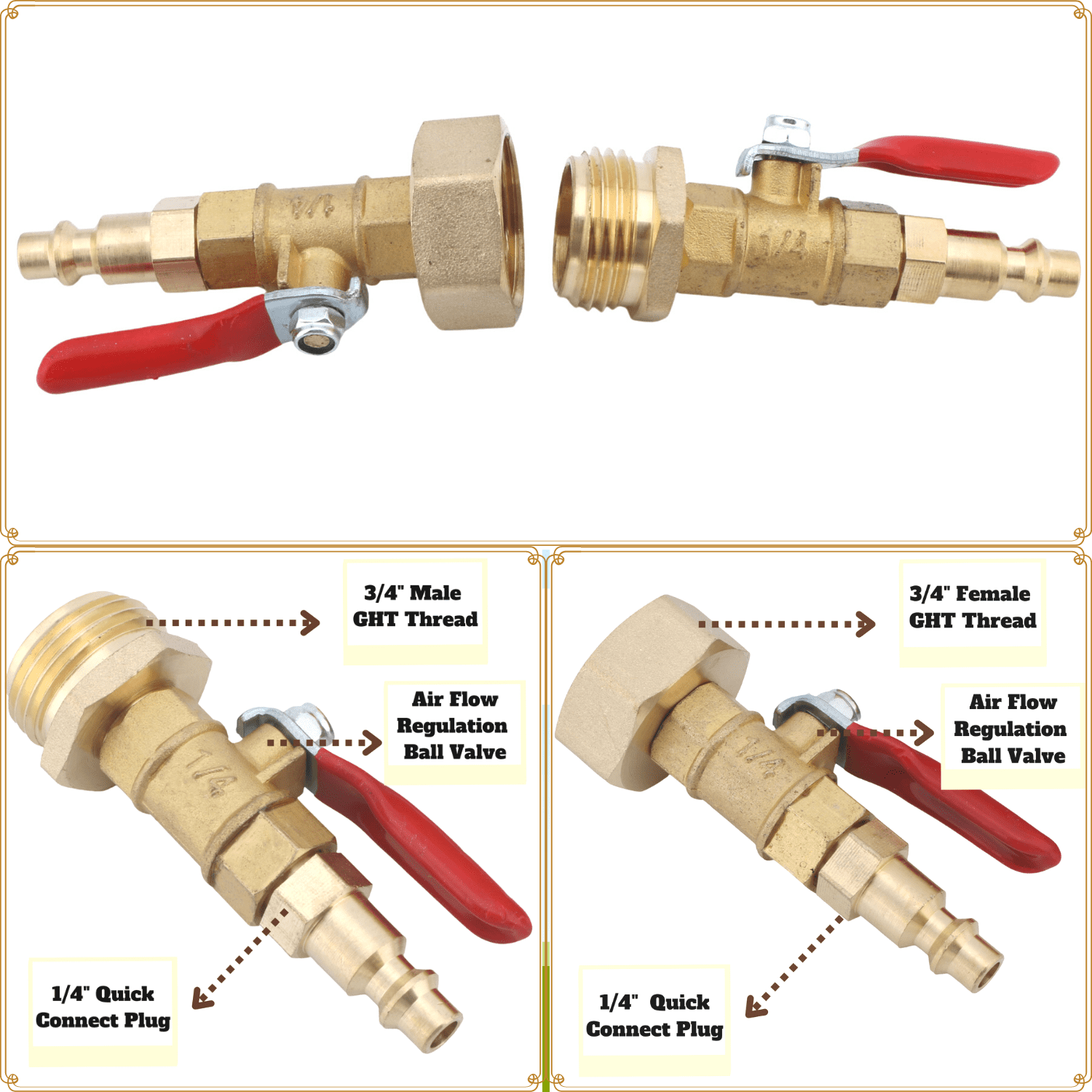 U.S. Solid 2pcs Winterize Brass Adapters RV Winterize Blowout Adapter Kit With 1/4