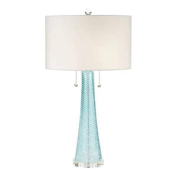 Modern Table Lamp Light Aqua Blue Textured Glass - 15