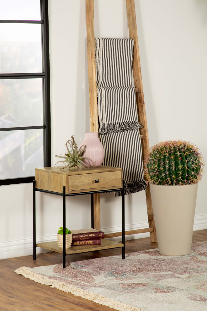 Declan 1 drawer Accent Table With Open Shelf Natural Mango and Black   Modern   Side Tables And End Tables   by Modon  Houzz