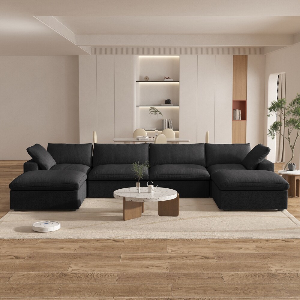 Large Modular Sectional Sofa Down Filled U Shaped 4 Seater with 2 Ottoman