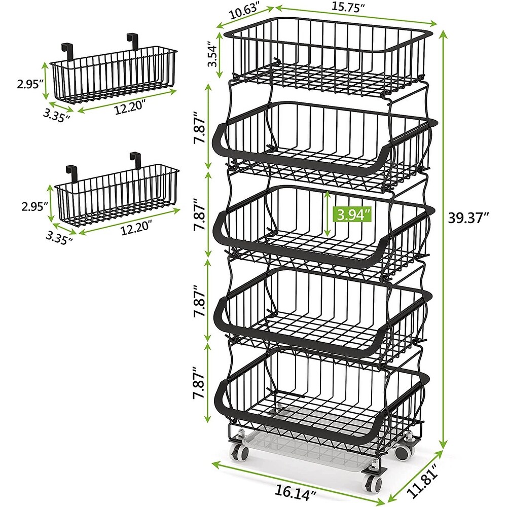 Stackable Metal Wire Basket Cart with Rolling Wheels