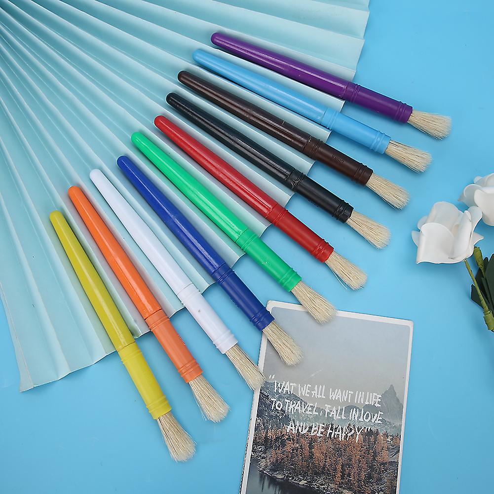 10pcs/ Set Paint Brush For Children Oil Watercolor Painting Candy Color Plastic Handel Bristle Hair Gouache Drawinground Flat