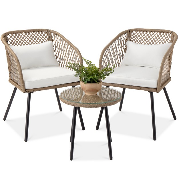 Best Choice Products 3 piece Outdoor Wicker Bistro Set Patio Chat Conversation Furniture W 2 Chairs Side Table