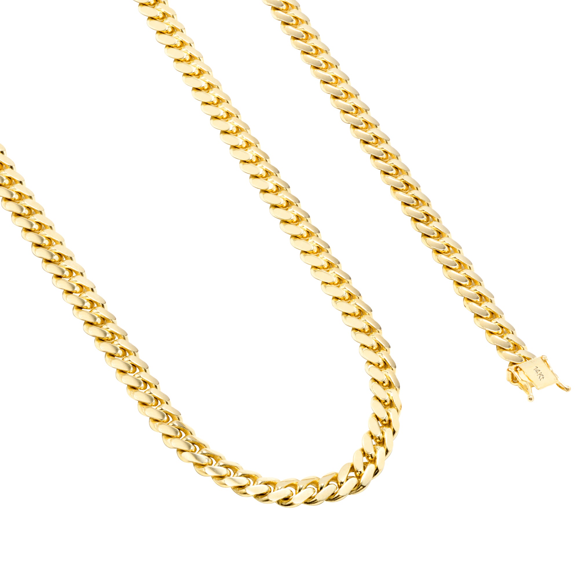 Nuragold 14k Yellow Gold 7mm Solid Miami Cuban Link Chain Necklace， Mens Jewelry with Box Clasp 20