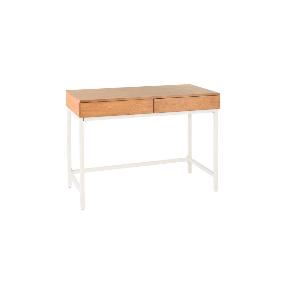 StyleWell Donnelly White Metal and Natural Wood Finish Writing Desk with 2 Drawers (42 in. W x 30 in. H) PT7024WH