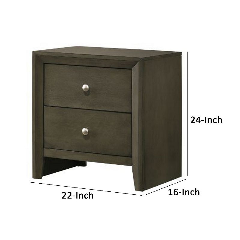 Nightstand with 2 Drawers and Panel Base Support， Gray