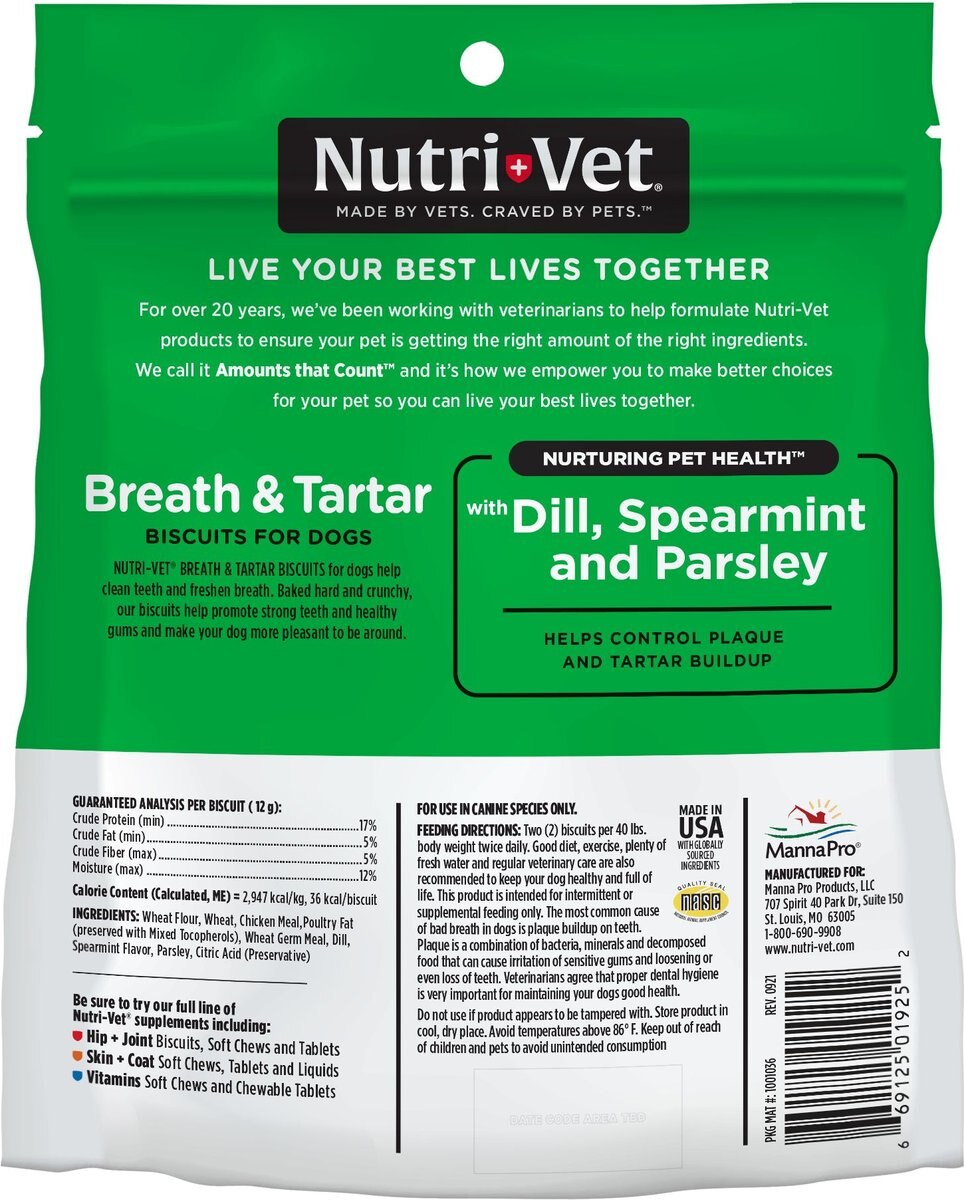 Nutri-Vet Breath and Tartar Chicken Flavored Dental Dog Biscuit Treats