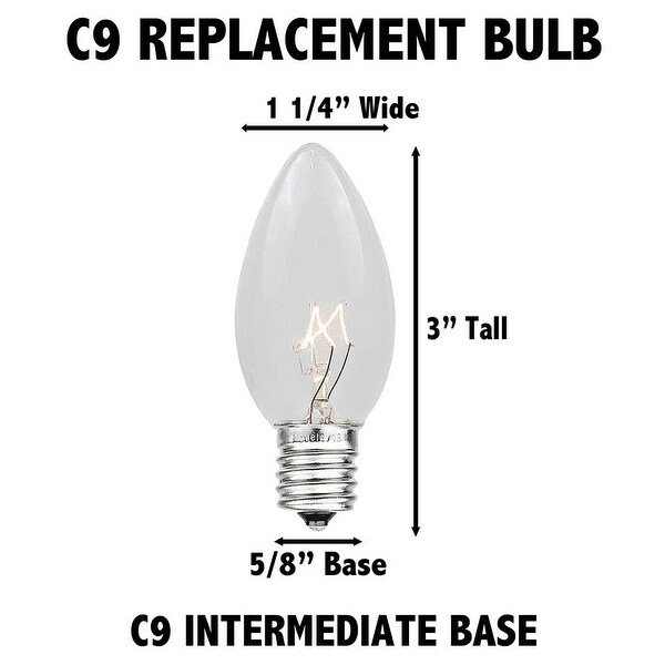 25 Pack C9 LED Outdoor Christmas Replacement Bulbs，Warm White，C9/E17 Base