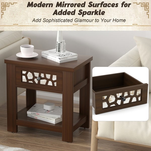 Gymax Side End Table Nightstand w/ Drawer Wood for Living Room Bedroom