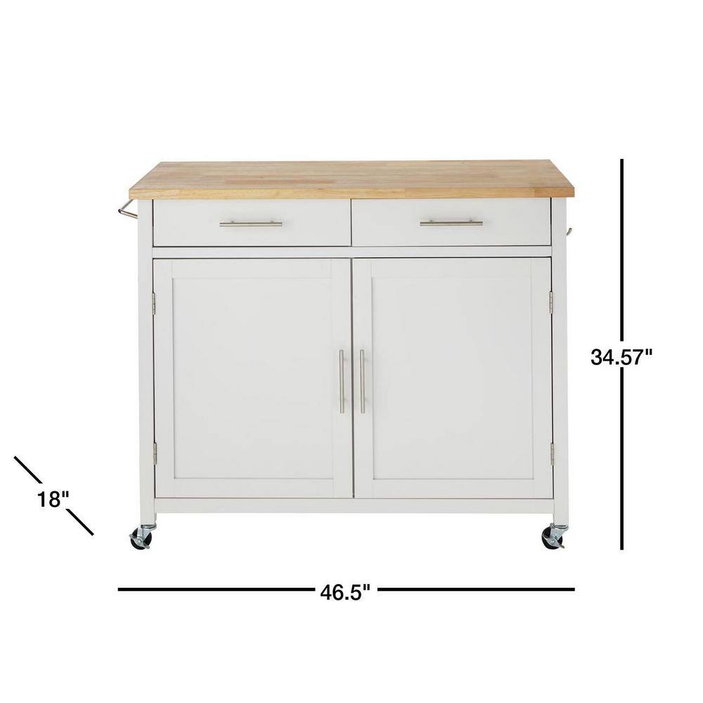 StyleWell Glenville Cream White Rolling Kitchen Cart with Butcher Block Top and Double-Drawer Storage (42