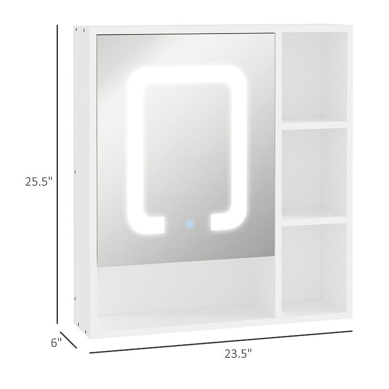 kleankin LED Lighted Medicine Cabinet with Mirror Wall Mounted Bathroom Vanity Organizer with Dimmer Touch Switch Three Doors White