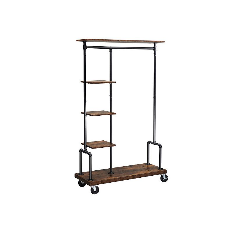 Clothes Rack， Clothing Rack on Wheels， 5-Tier Garment Rack with Metal Pipes， Rustic Brown