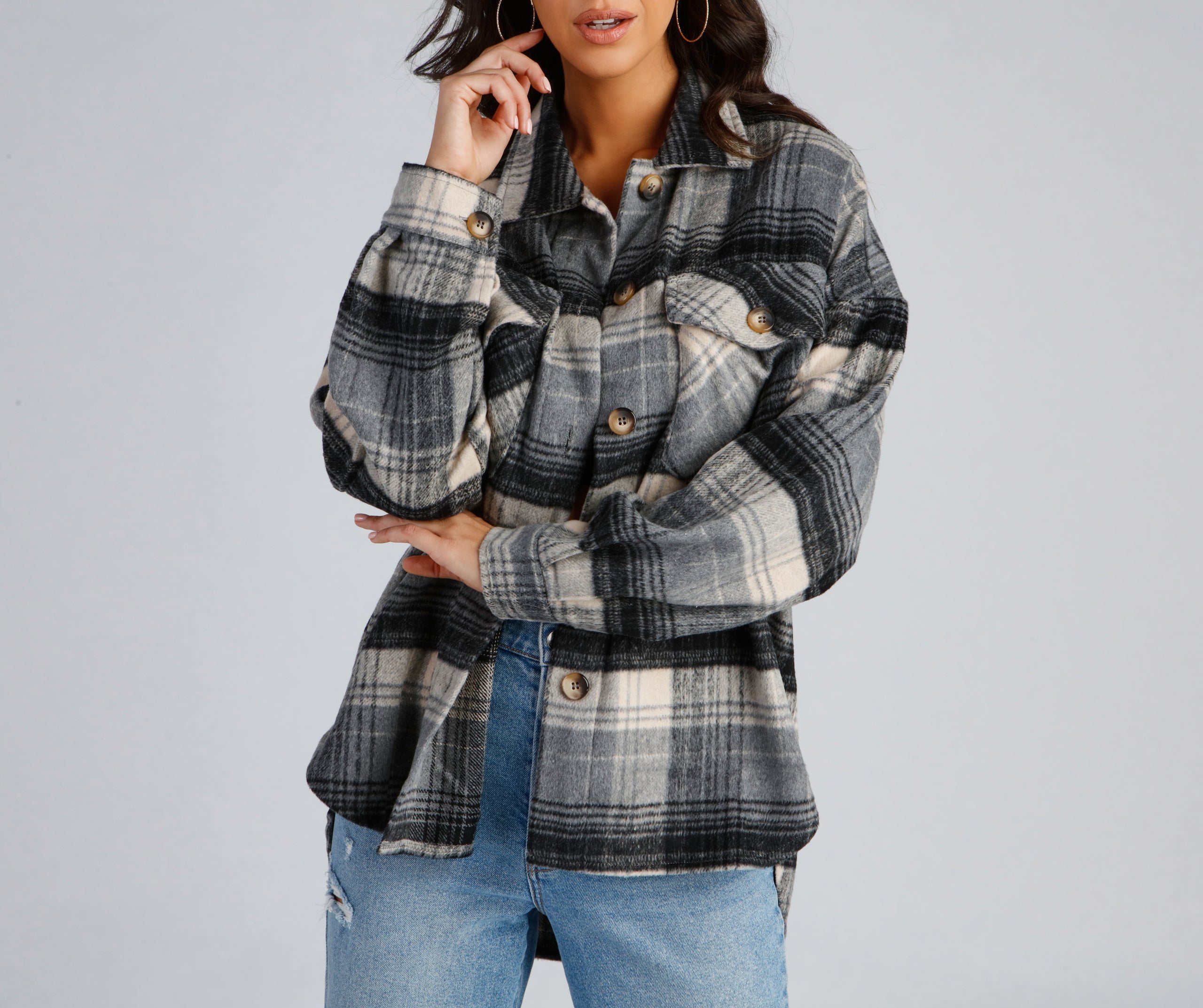 Falling For Plaid Fleece Shacket