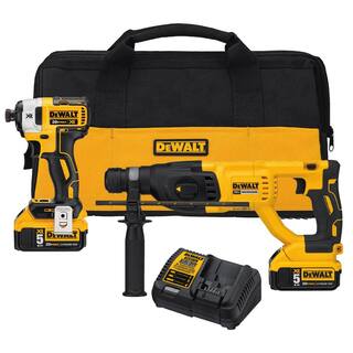 DW 20V MAX XR Cordless Impact DriverRotary Hammer 2 Tool Combo Kit (2) 20V 5.0Ah Batteries and Charger DCK233P2