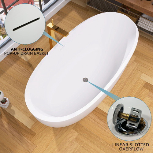 59 Acrylic Freestanding Bathtub Gloss White Moder...