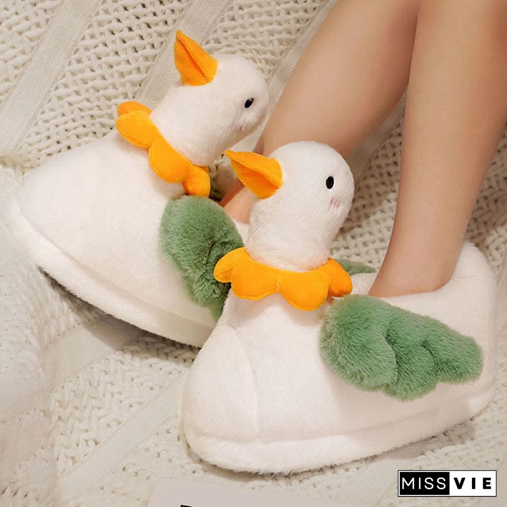 Lovely Flower Cartoon Duck Plush Slippers