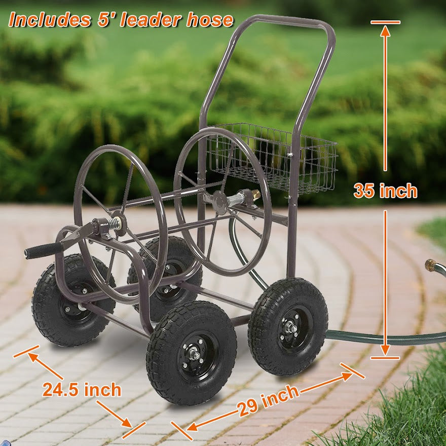 Heavy Duty Hose Reel Cart， Heavy Duty Hose Reel with 4 Solid Wheels， Slide Hose Guide System for Garden and Yard