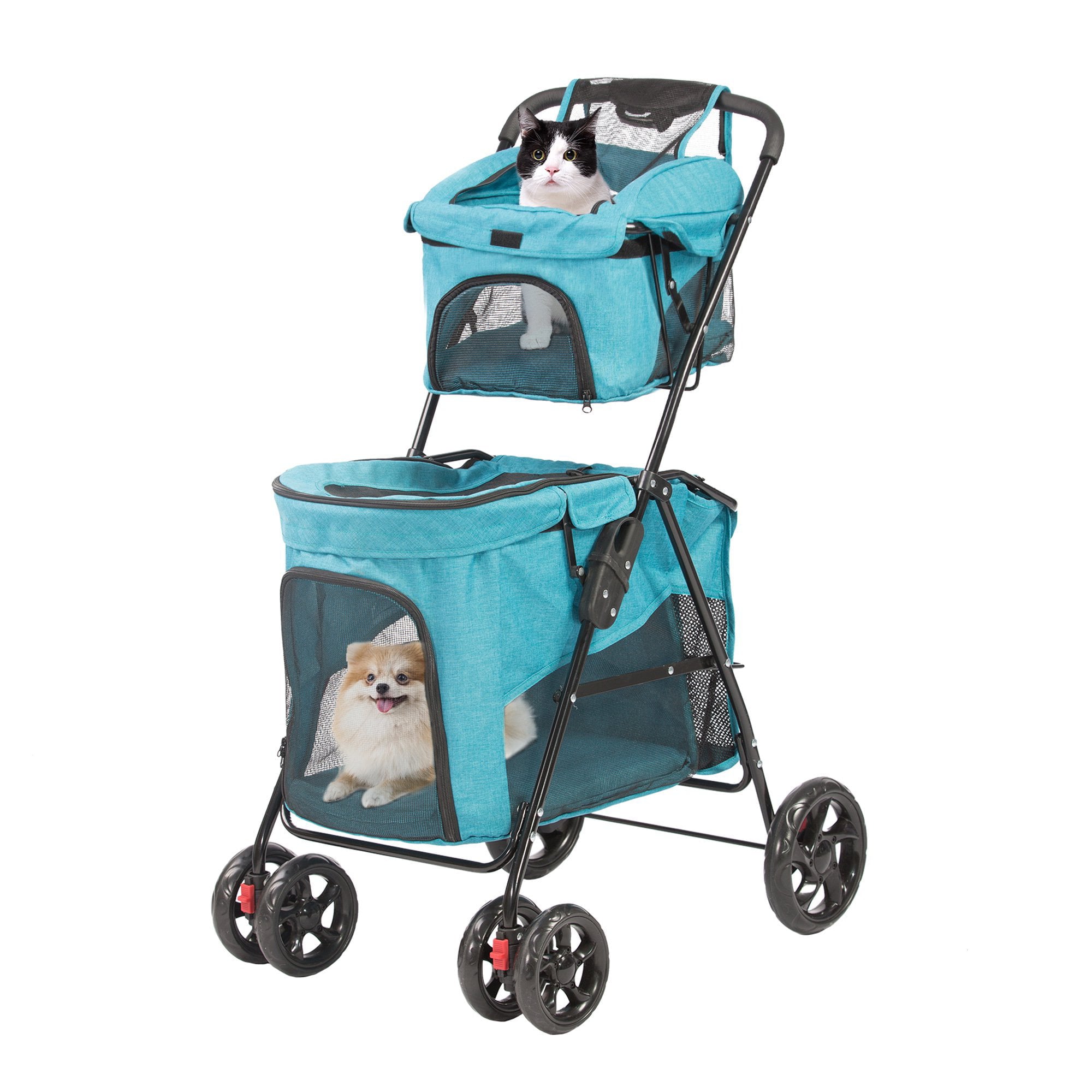 Karmas Product Double Level Dog Stroller Shopping Cart， Blue