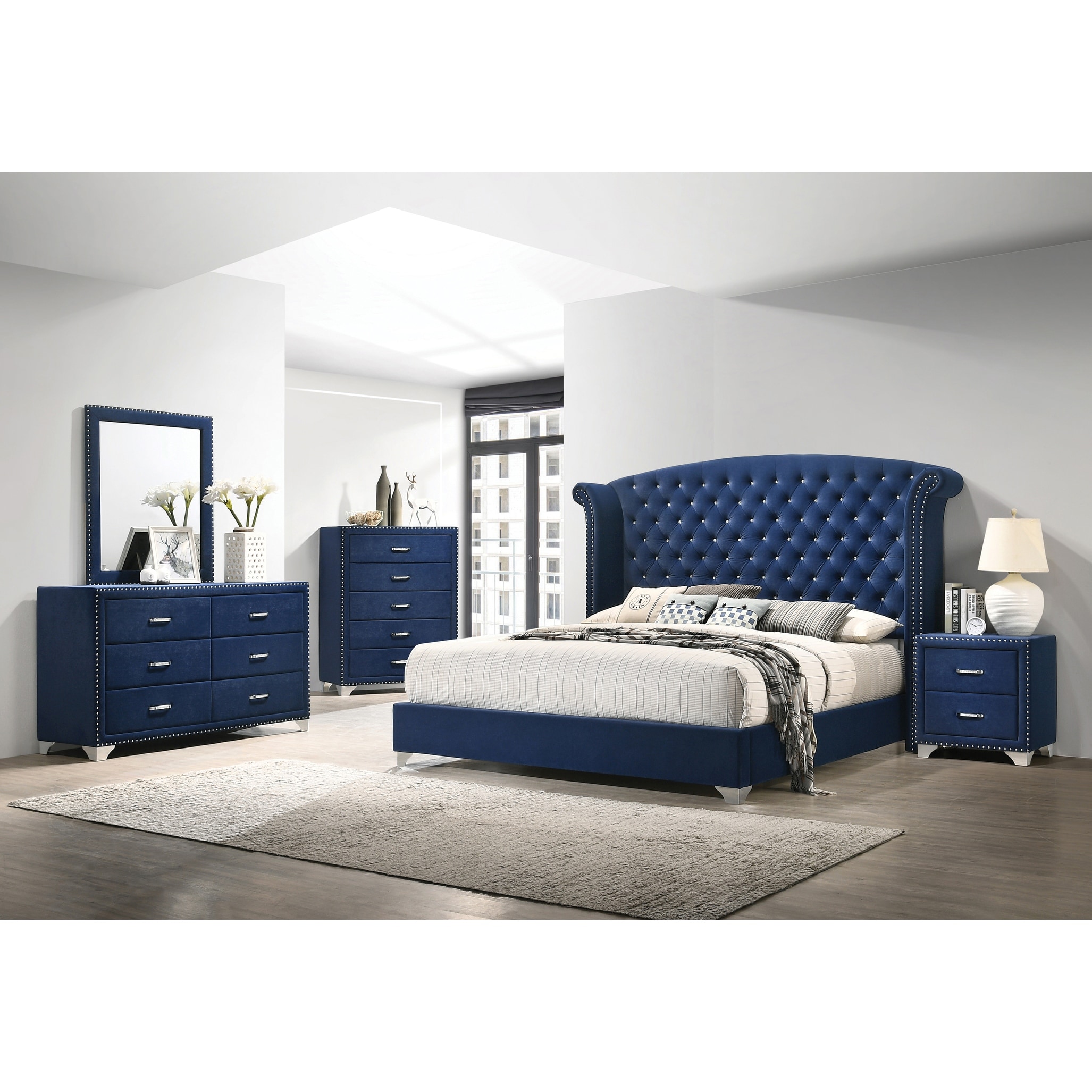 Chantel Pacific Blue 3-piece Bedroom Set with 2 Nightstands - - 34935864