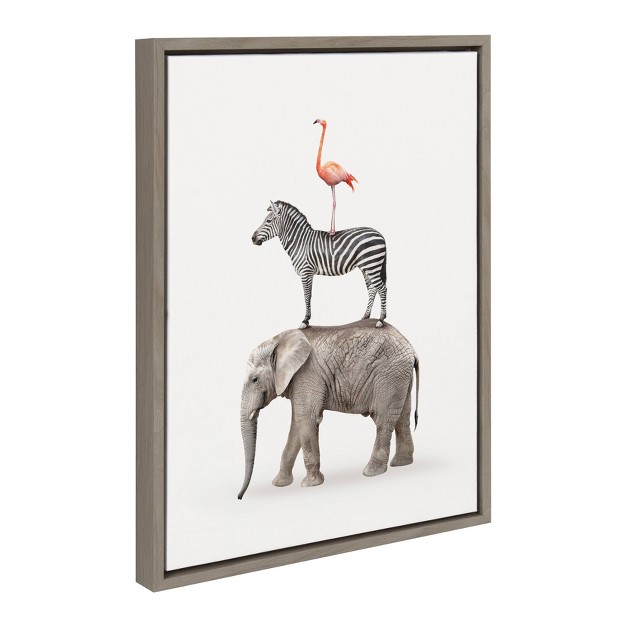 X 24 quot Slyvie Stacked Safari Animal Framed Canvas Wall Art By Amy Peterson Gray Kate And Laurel