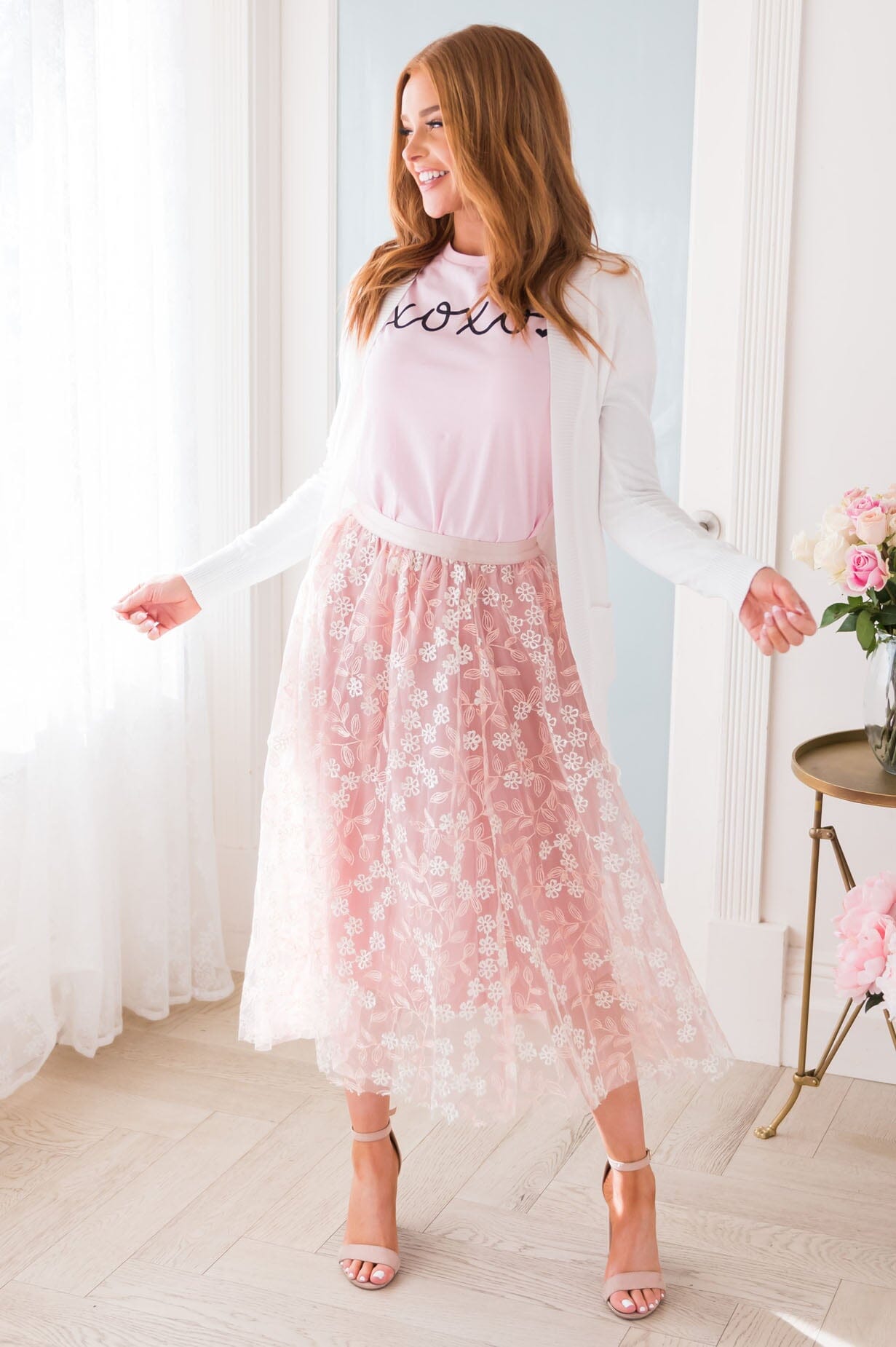 Classic Beauty Modest Embroidered Tulle Skirt