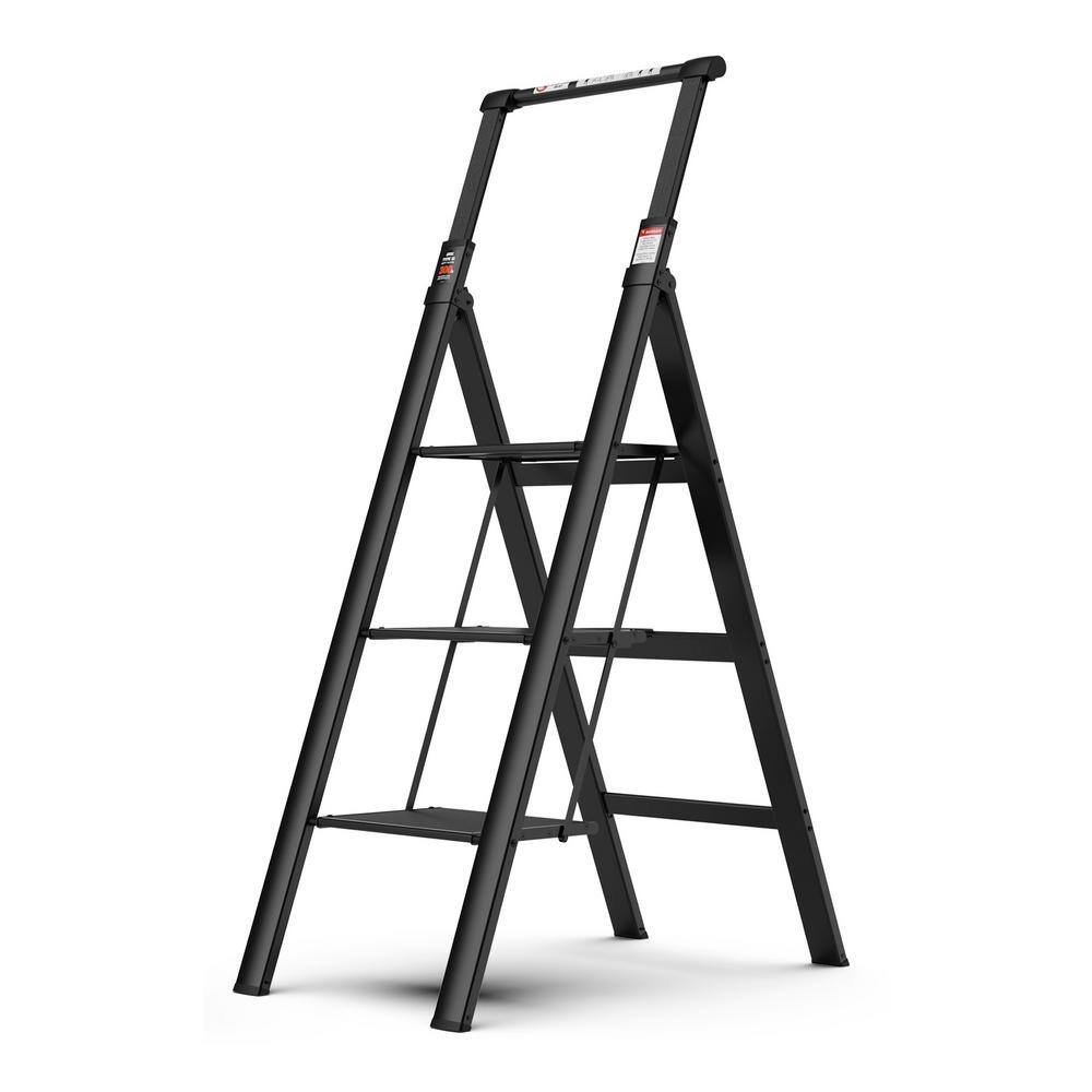 4 ft. 3-Step Aluminium Retractable Handgrip Folding Step Stool Ladder with Anti-Slip Wide Pedal Yea-LKD0-X2X