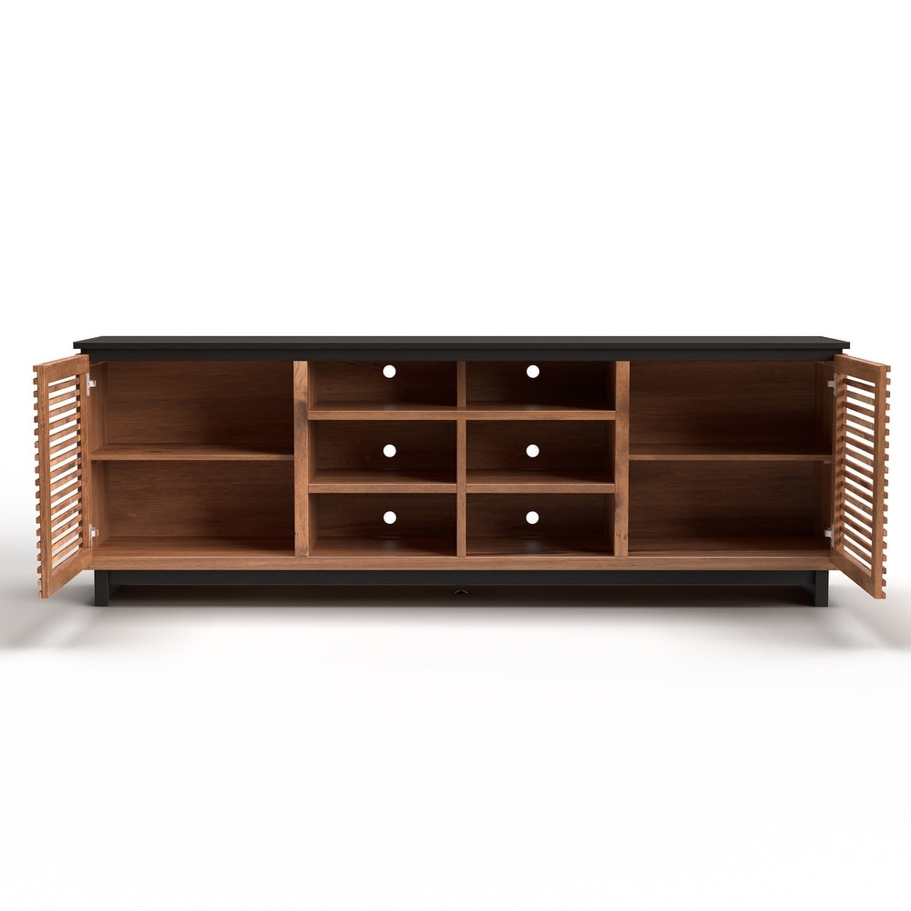 Bridgevine Home Graceland TV Stand Console  No Assembly Required  Two Tone Black and Bourbon Finish