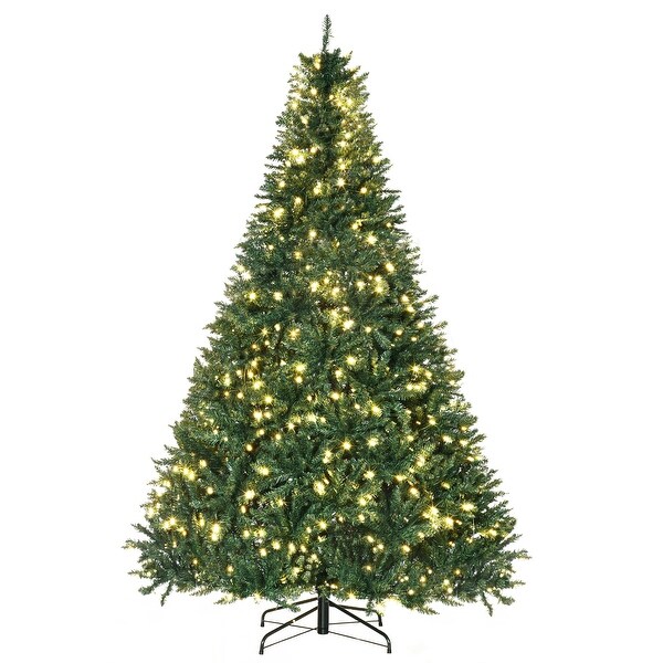 HOMCOM 7 ft. Christmas Tree with Lights，LED Christmas Tree with Stand，Prelit Christmas Tree