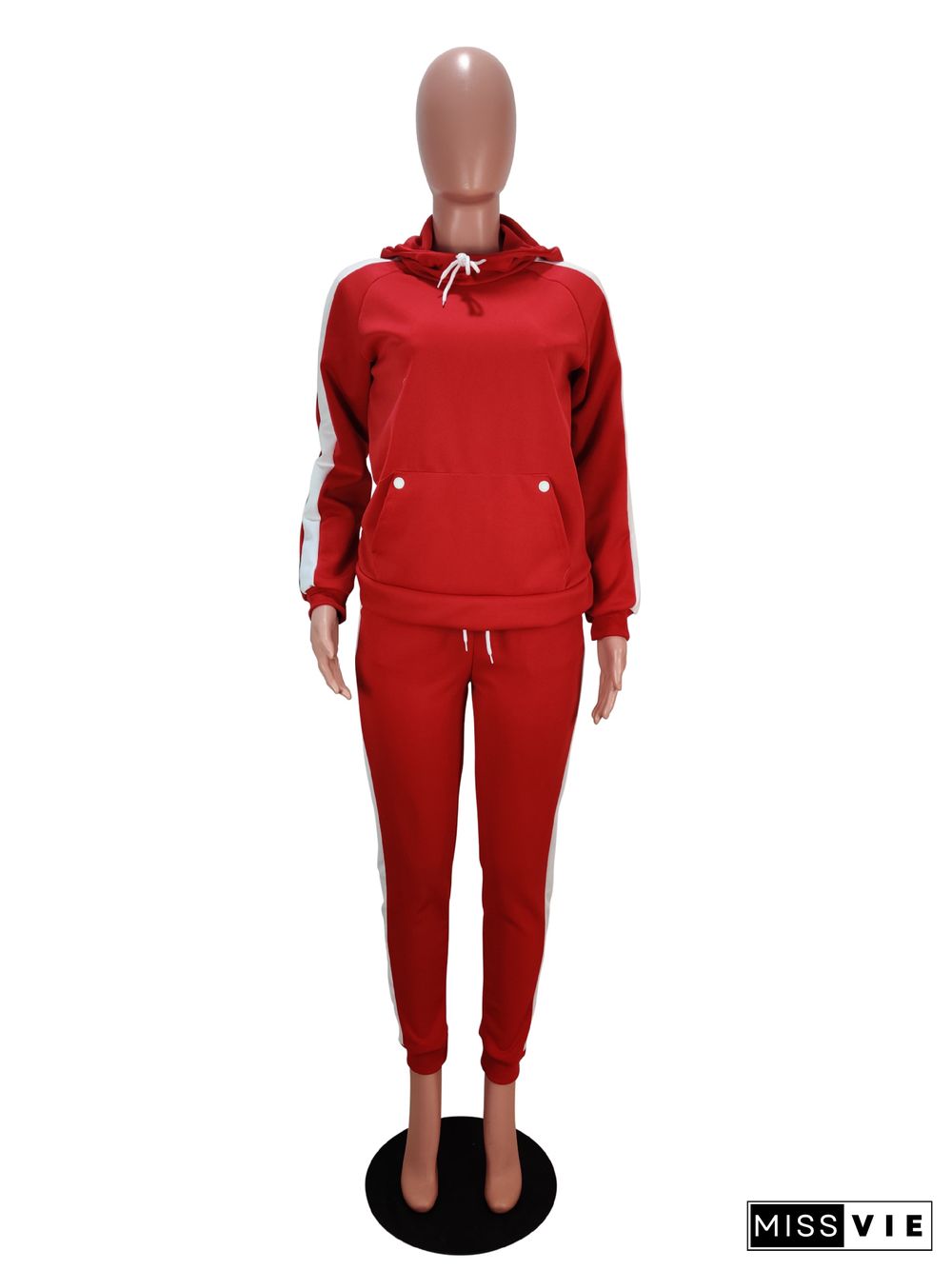 Women Side Stripe Hoodie Sweatshirt Top Pants Sports Jogging Suit