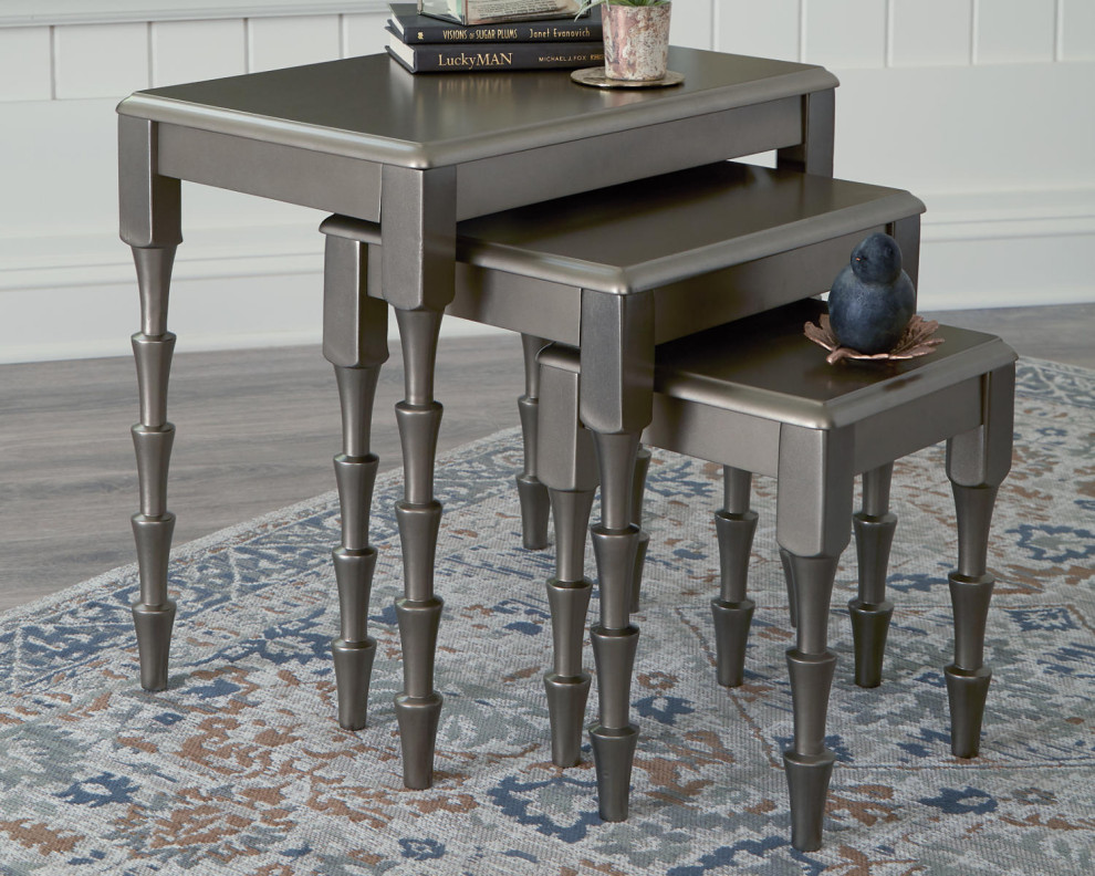 Larkendale Metallic Gray Accent Table  3 Piece Set   Transitional   Coffee Table Sets   by Ashley Furniture Industries  Houzz