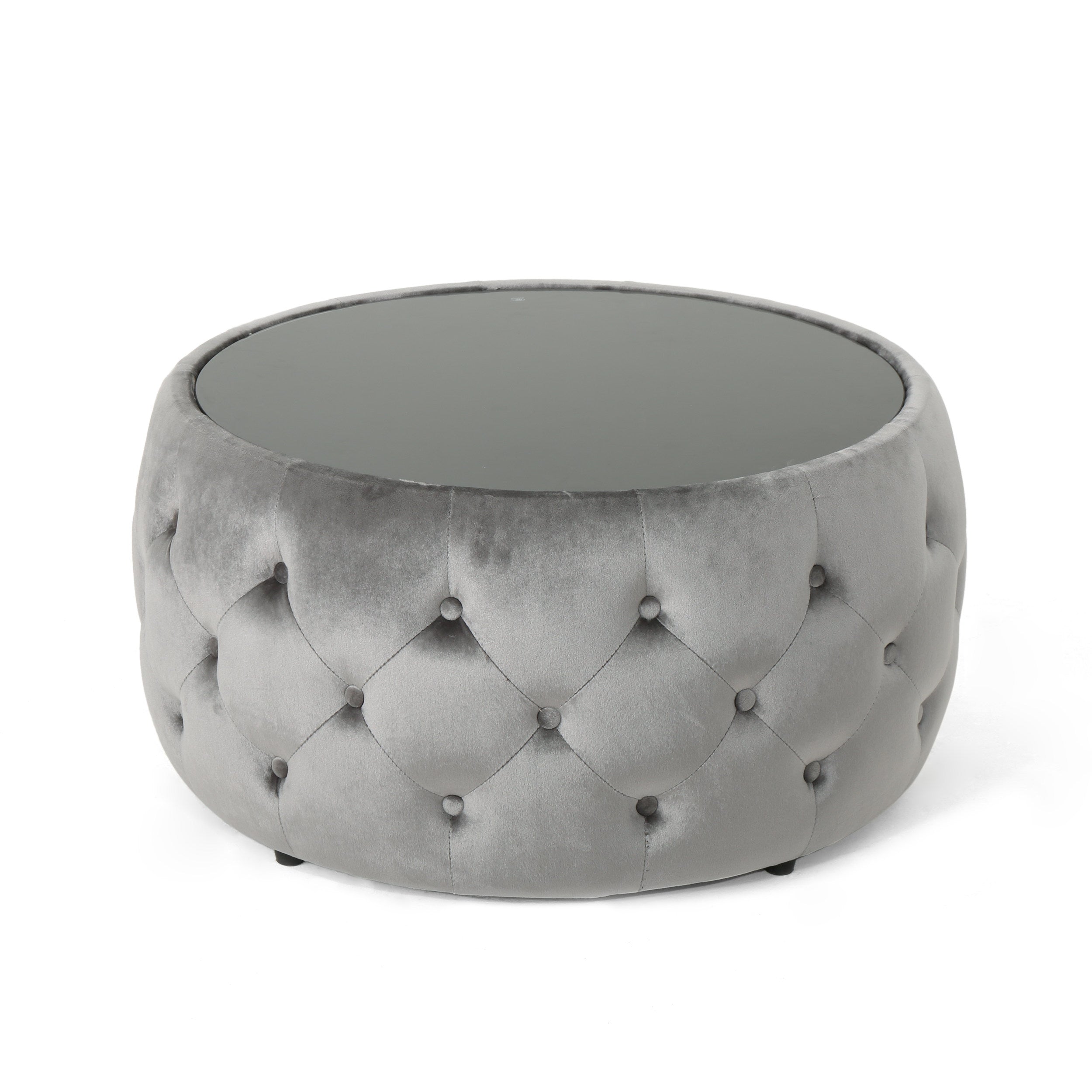 Ivy Glam Velvet and Tempered Glass Coffee Table Ottoman