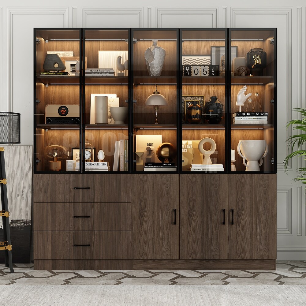 LED Lit Wood Grain Cabinet   Configurable Storage for Home or Office