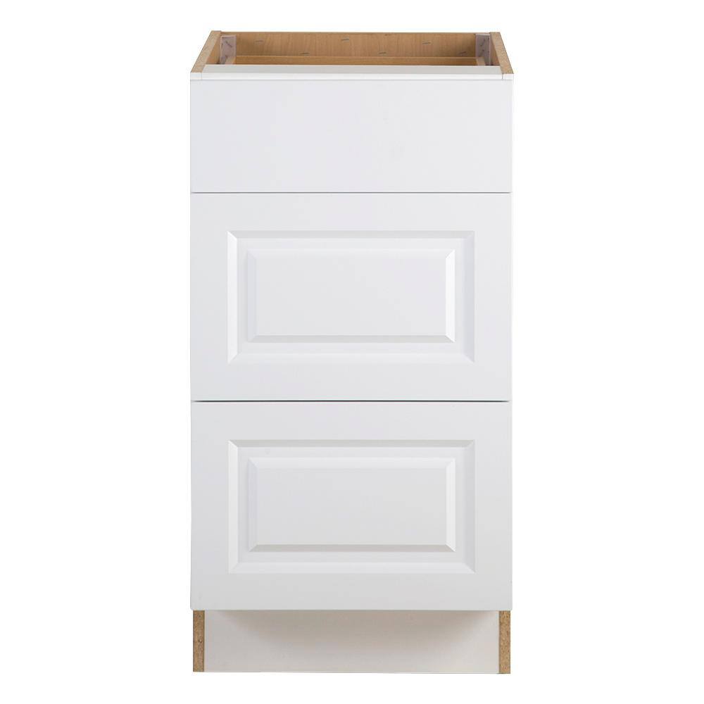 Hampton Bay Benton Assembled 18x34.5x24.5 in. Base Cabinet with 3-Soft Close Drawers in White BT1835D-WH