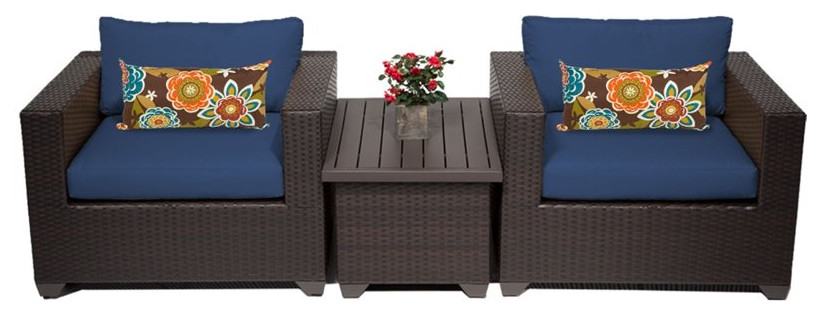 TKC Belle 3 Piece Patio Wicker Conversation Set in Navy   Tropical   Outdoor Lounge Sets   by Homesquare  Houzz