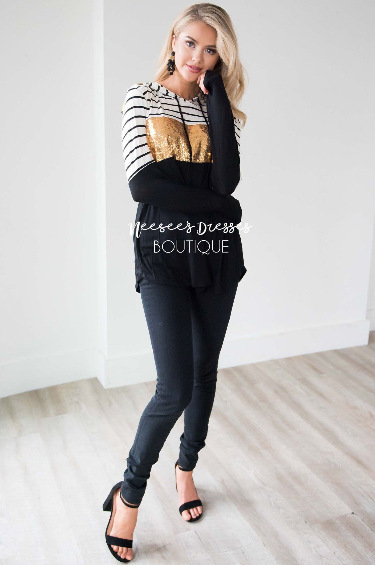 Striped Sequin Color Block Hoodie