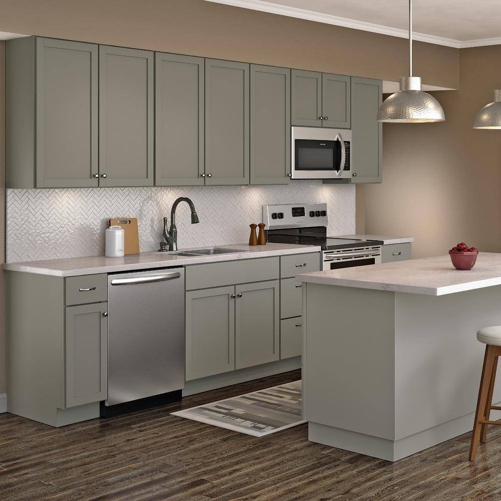 Hampton Bay Courtland Shaker Assembled 36 in. x 34.5 in. x 24 in. Stock Sink Base Kitchen Cabinet in Sterling Gray Finish SB36-CSG