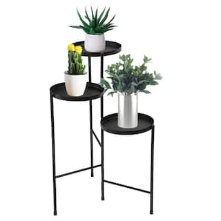 JAXPETY 30 in. Metal Corner Plant Stand in Black IndoorOutdoor (3-Tier) HG61W0938