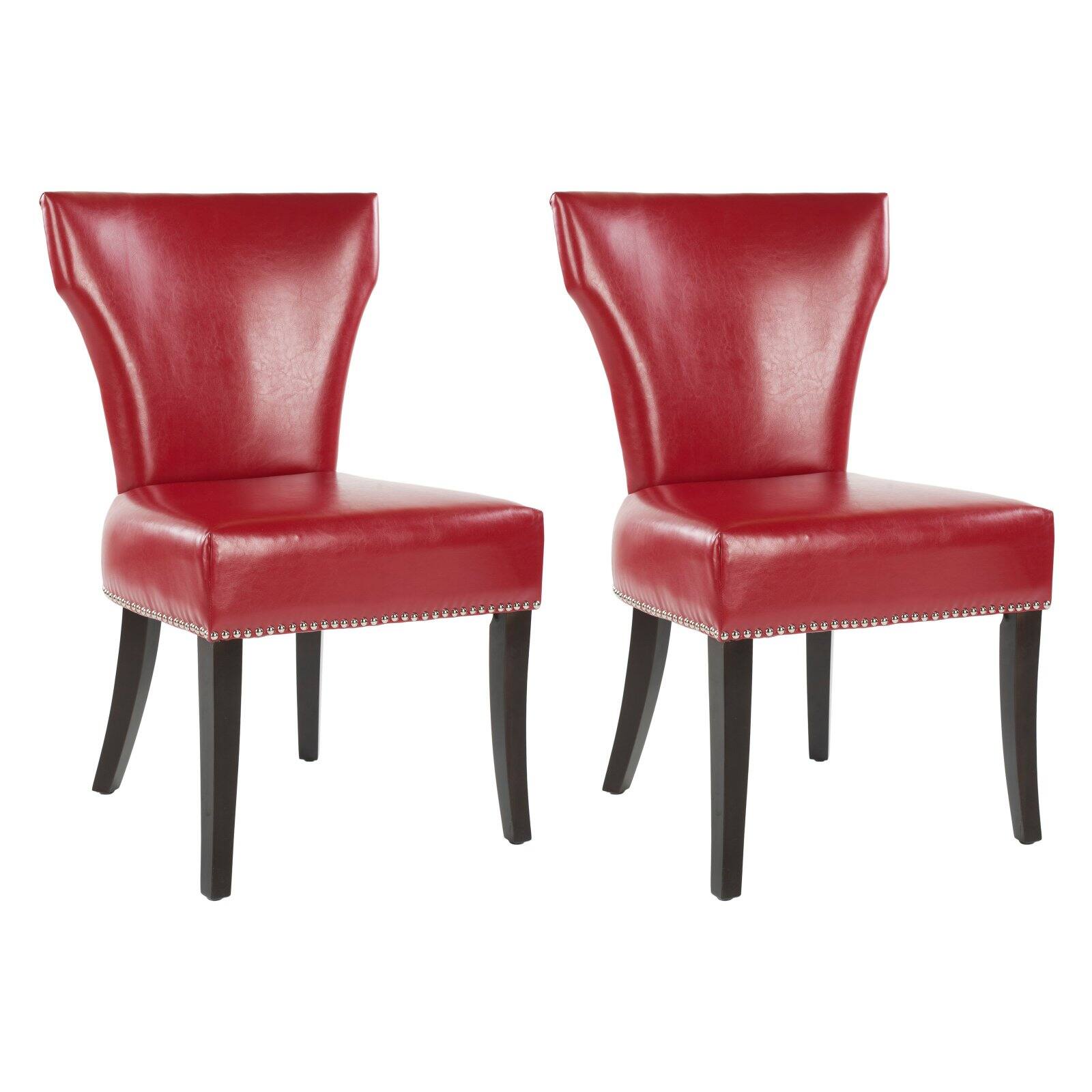 Safavieh Maria Dining Side Chairs - Red Leather - Set of 2